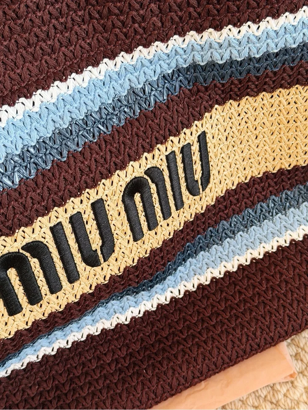 Miu Miu Brown Knit Stripe Tote Bag